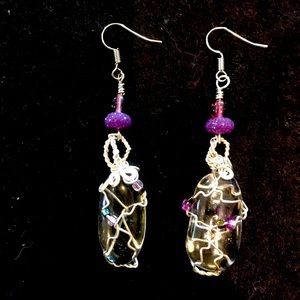 Wired Glass and Bead Earrings